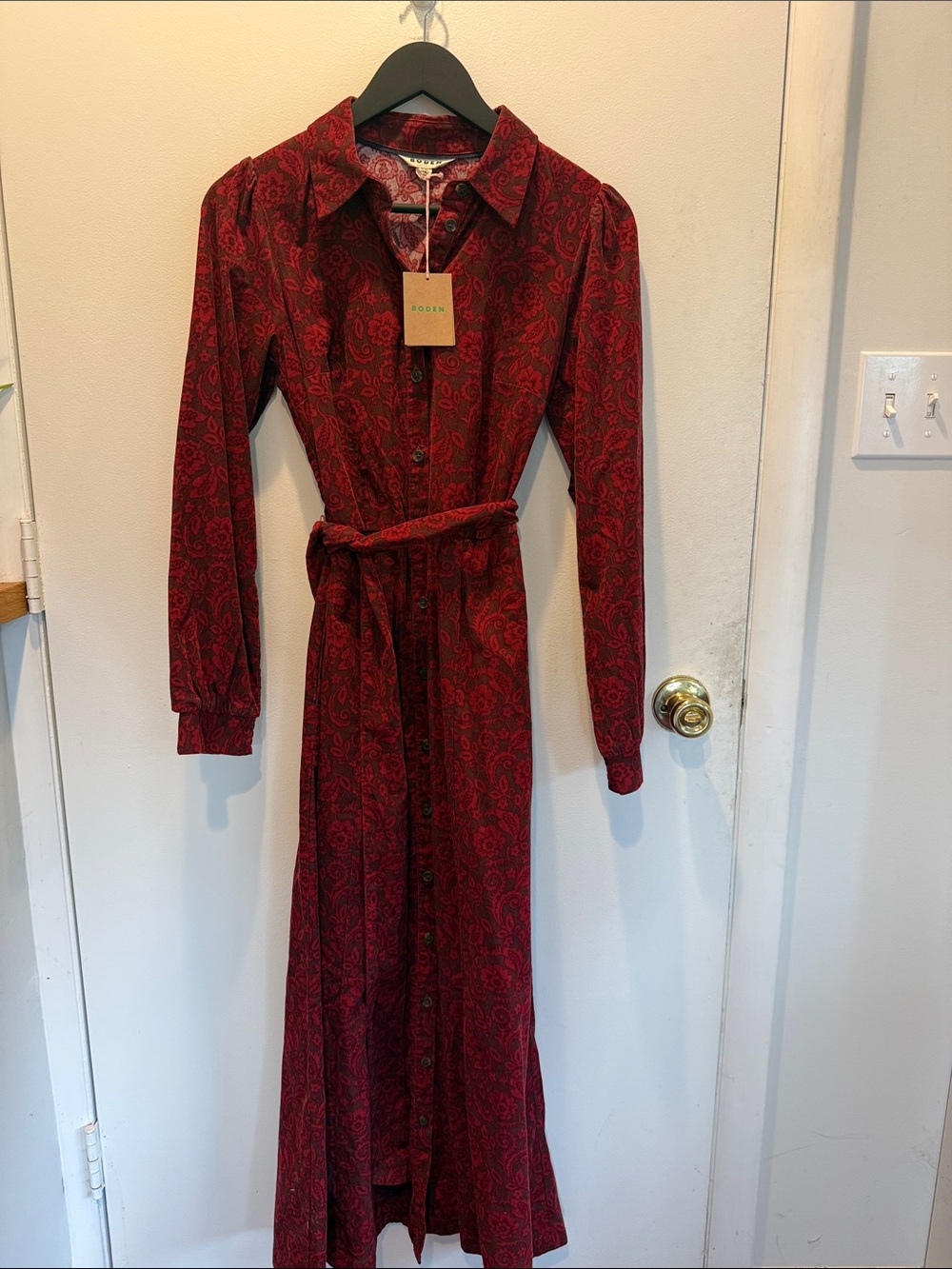 Boden Red Paisley Button-Front Maxi Dress